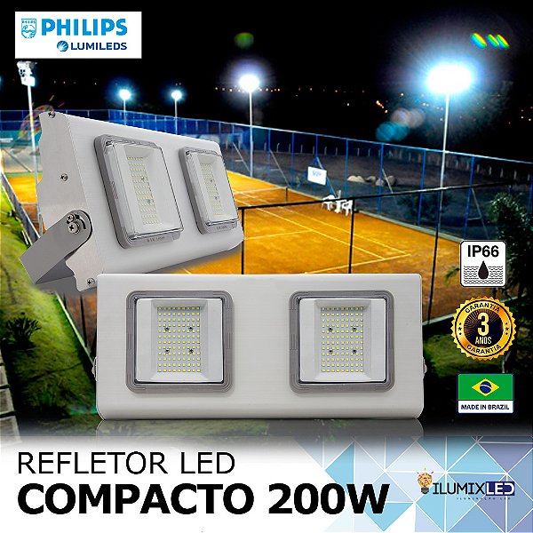 Refletor LED SMD 200w Compacto | Bivolt | IP66 | 24.000 Lúmens | LED PHILIPS | LINHA PROFISSIONAL