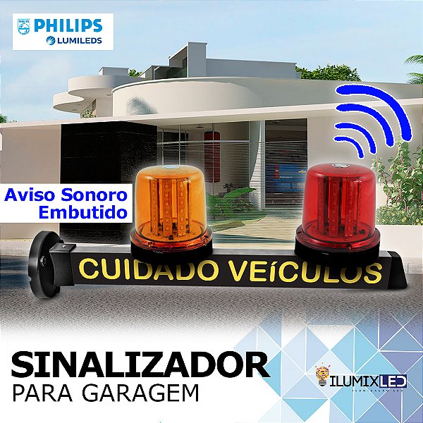 Sinalizador LED Para Garagem | GIROLED | AVISO SONORO | Bivolt | IP65 Resistente à Água | 360º | LED PHILIPS