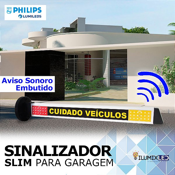 Sinalizador LED Para Garagem | SLIM | AVISO SONORO | Bivolt | IP65 Resistente à Água | 360º | LED PHILIPS