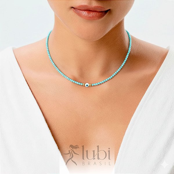 Colar Lubi Choker Olho Grego Turquesa