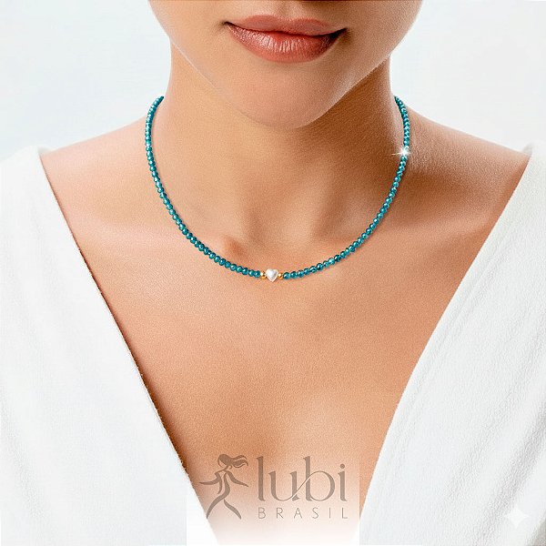 Colar Lubi Choker Coração Safira do Oceno