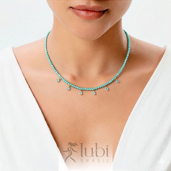 Colar Lubi Choker Pingente Celestita