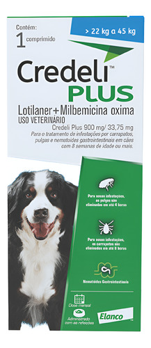 Antipulgas E Vermes Credeli Plus Cães 22 Kg Até 45kg Elanco
