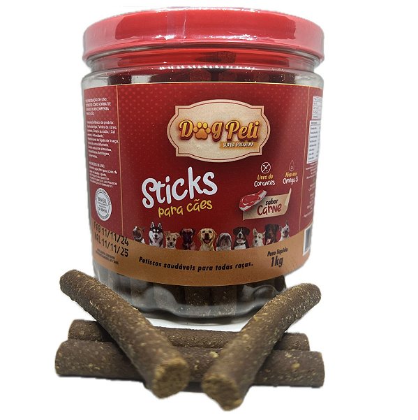 Petisco Palito Bifinho Sticks Dog Peti Pote 1kg Carne