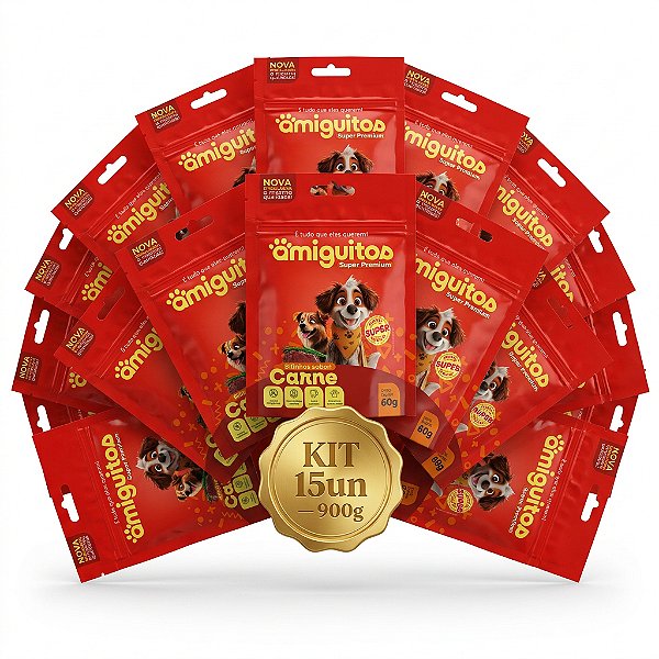 Kit 15un Bifinhos Amiguitos Carne 60g Super Premium Cães
