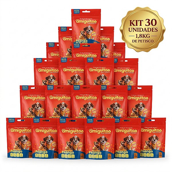 Kit 30un Bifinhos Amiguitos Frango 60g Super Premium Cães