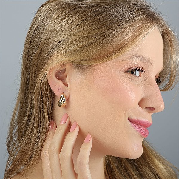 Brinco IsaLuz Meia Argola Martelado Banhado em Ouro 18k