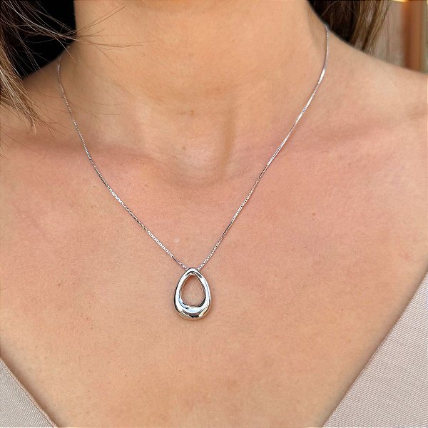 Colar IsaLuz Gota Vazada Banhado em Ródio Branco