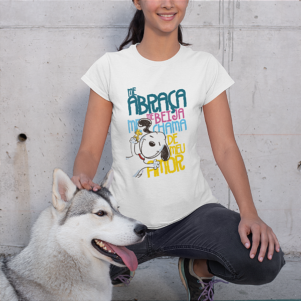 Camiseta Feminina de Algodão Estampada Cachorro Snoppy