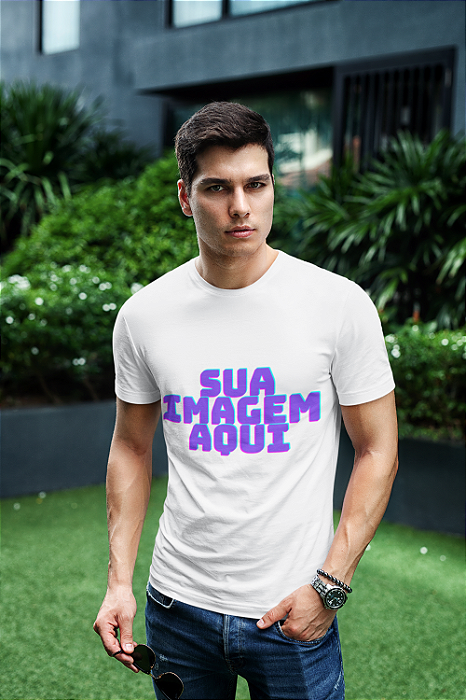 Camiseta Masculina Branca de Algodão Estampa Personalizada