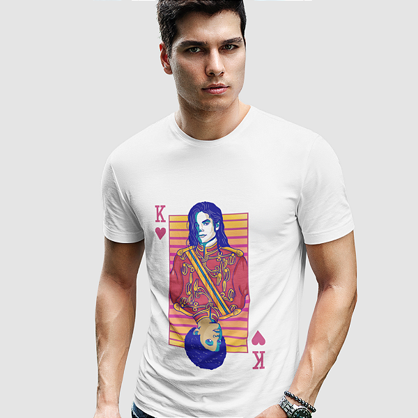 Camiseta Masculina Branca de Algodão Estampada Rei Michel Jackson