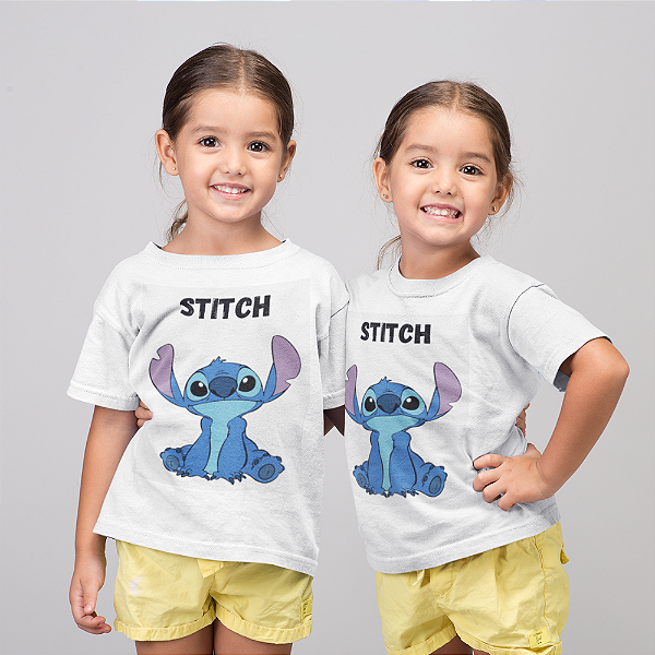 Camiseta Infantil Menina Branca de Algodão com Estampa Lilo Stitch