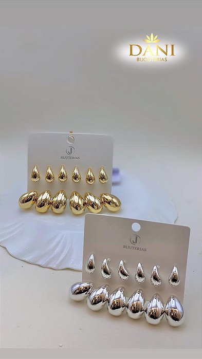 Kit 6 Pares de Brincos Gota