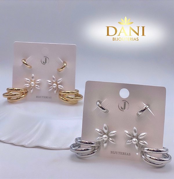 Kit Brincos Flor de Luz – 3 Pares