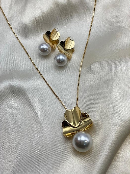 Conjunto colar e brinco - Pérola