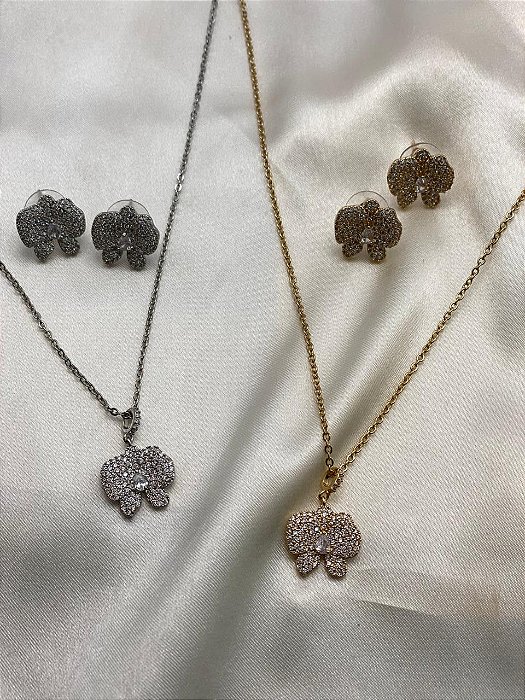 Conjunto colar e brinco - orquídea