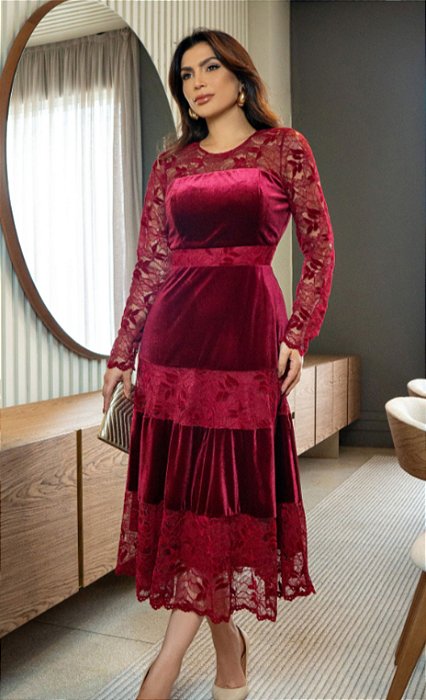 VESTIDO VELUDO E RENDA