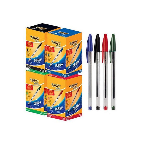 Kit Caneta Esferográfica Bic Cristal Média 1.0mm 3 Caixas Com 50 Unidades cada