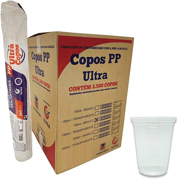 Copo de 180ml Branco PP Ultra Copos Replast Caixa com 2.500 unidades