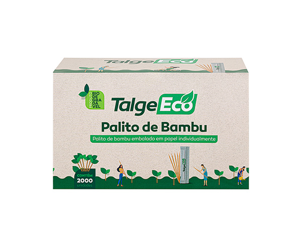 Palito dental de Bambu Talge  Embalado  Um a Um Linha Eco Com 2000 Unidades