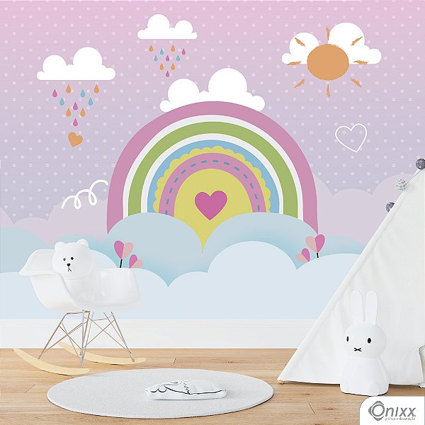 Painel Adesivo Arco-Íris Em Tons Pastéis