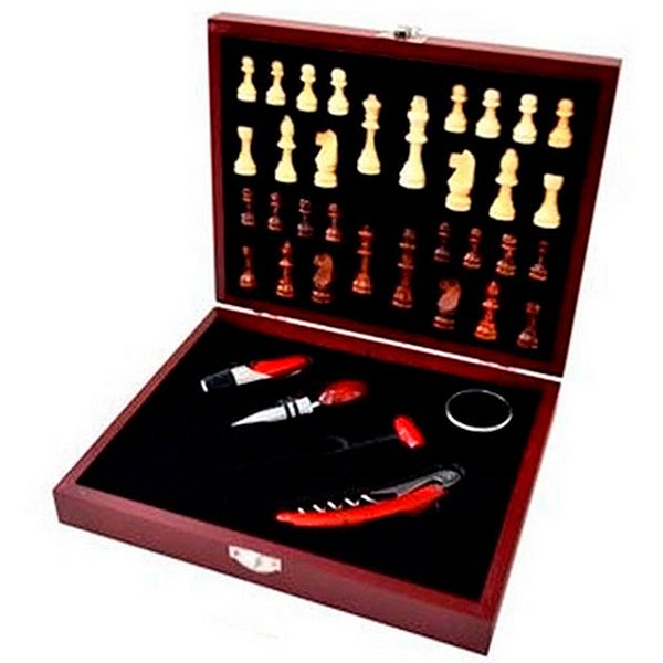 KIT DE INOX P/ VINHO JOGO XADREZ C/MALETA MARSALA 06 PCS