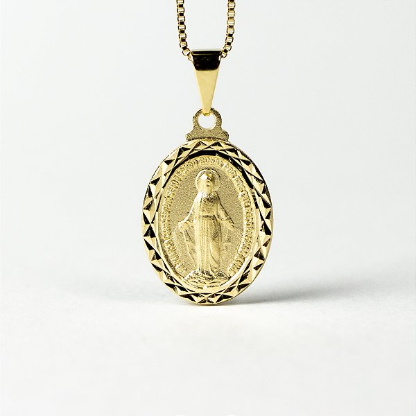 Pingente de Nossa Senhora das Graças Diamantado Dourado (18x14mm)
