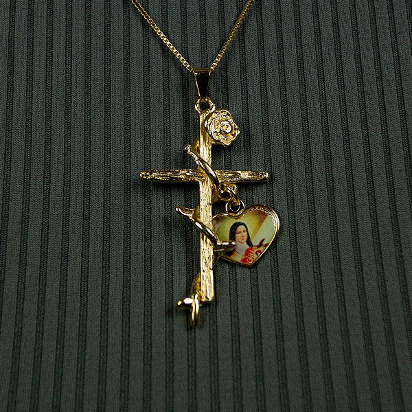 Pingente Cruz coração Santa Terezinha do menino Jesus