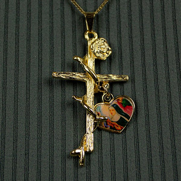 Pingente Cruz coração Santa Rita de Cássia