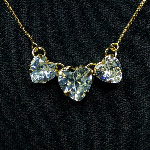 Colar Triplo Coração Cristal