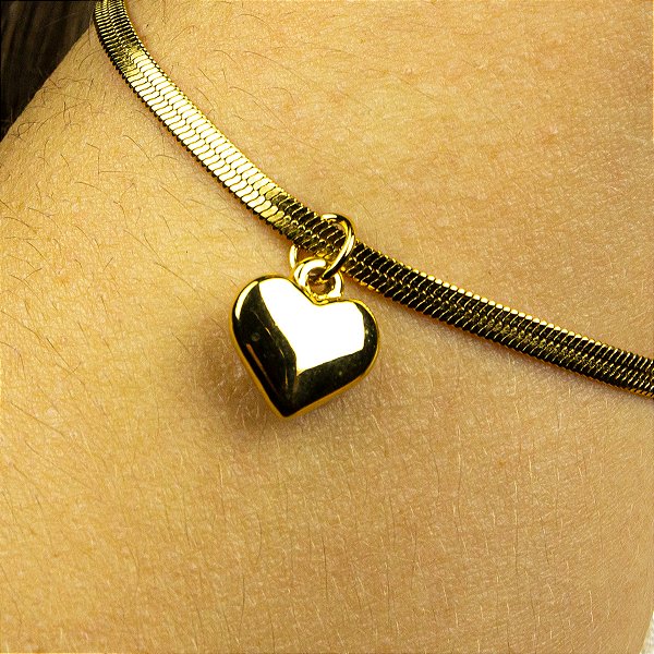 Pulseira Fita Dourada com Coração