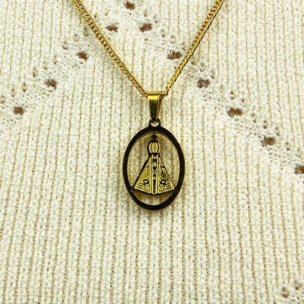 Pingente Nossa Senhora Aparecida Aço Inoxidável Dourado