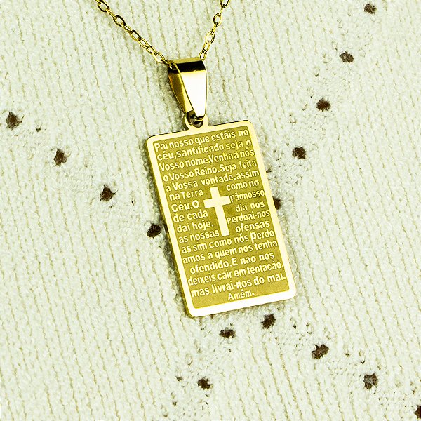 Colar Dourado Oração do Pai nosso Aço Inoxidável