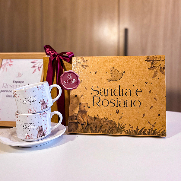 Kit Convite Dindos Ursinho com Xícaras e Porta-Retrato