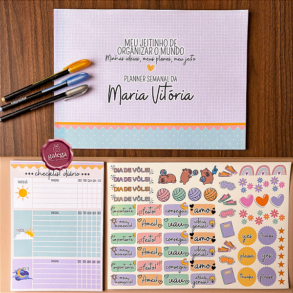 Planner Infantil de Mesa Personalizado 20x30cm + Cartela de Adesivos e Brinde