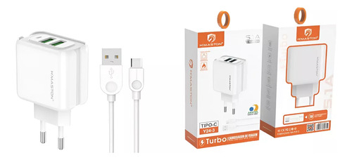 Carregador Hmaston Duo Usb + Cabo Tipo C Turbo Y24-3