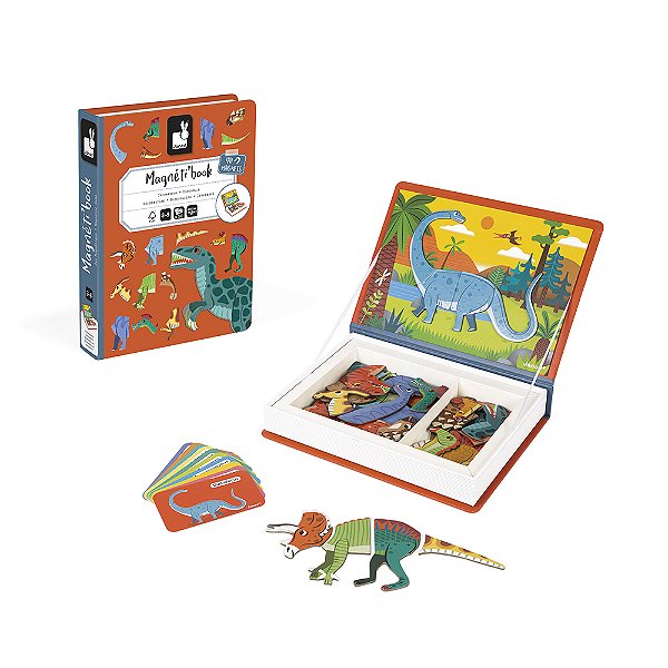 Livro Magnético Misture E Combine Dinossauros 50 Peças Janod