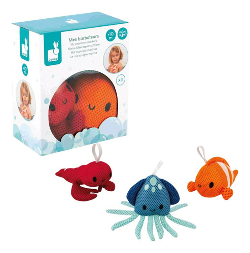 Kit Esponja De Banho Animais Marinhos Janod - 3 Esponjinhas