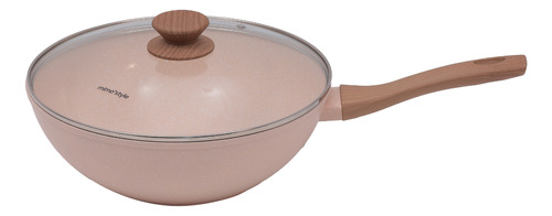 Panela Wok Rosa 28cm Indução Alum. Cerâmico 4mm Style Cook