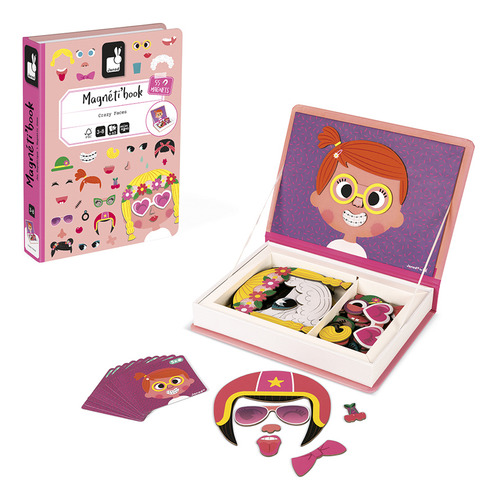Livro Magnetico Montessori Crazy Faces Meninas 82 Pecas Janod