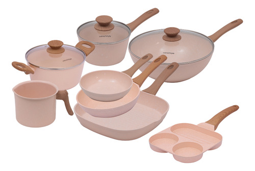 Jogo 8 Panela 4mm Cerâmica Indução Rosa Stylecook Mimo Style