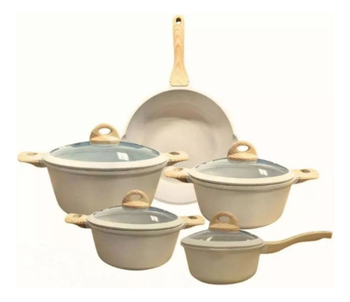 Jogo 5 Peças Panelas Antiaderente Ceramic Branco  Off-white