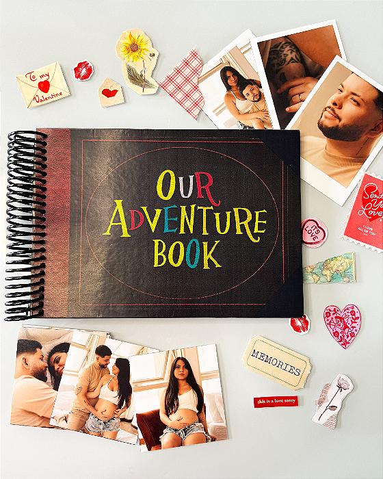 Mini Scrapbook "Our Adventure Book" + Adesivos + 58 Fotos