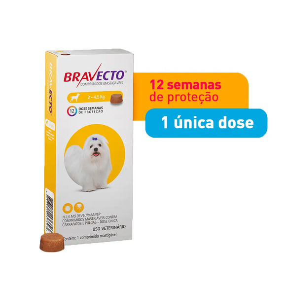 Antipulgas Bravecto 2 a 4,5 kg para Cães 112,5 mg 1 comprimido