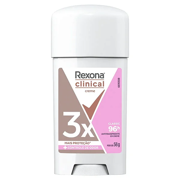 Desodorante Antitranspirante Stick Creme Rexona Clinical Classic Feminino 96h 58g