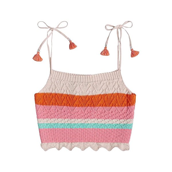 Blusa Top Tricot Menina Listrado Conforto Cada Detalhe Tam18