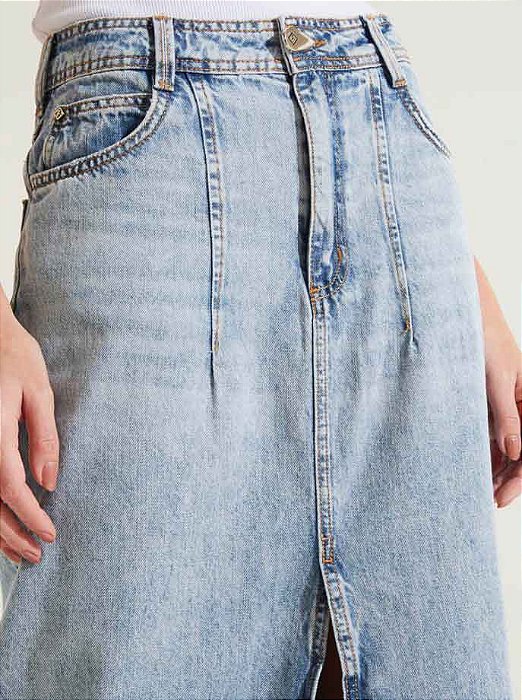 Saia Jeans Feminina Índigo com Fenda Frontal Tam 38