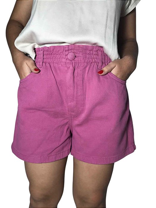 Short Feminino Rosa em Sarja com Cós Lastex Tam 40
