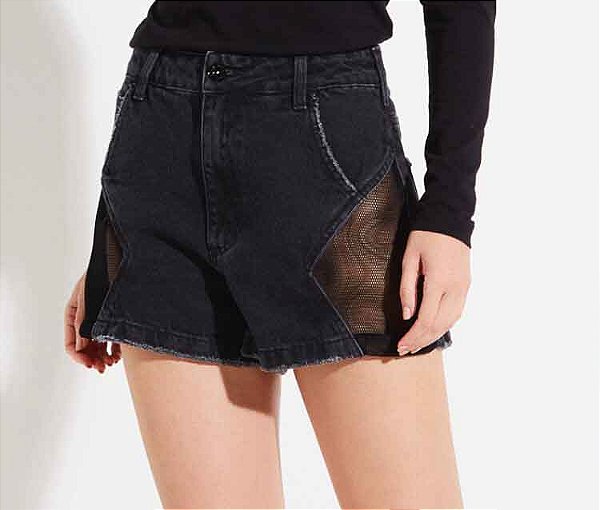 Shorts Jeans Sofia Tule Preto Forum