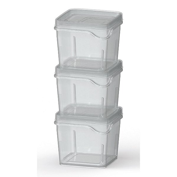 Conjunto 3 Potes Pequenos Modulares Quadrados Transparente 450ml Porta Alimentos Multiuso
